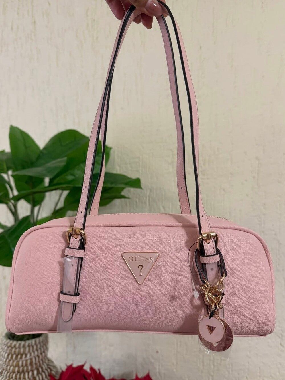 Guess Blush Pink Saffiano Shoulder Handbag